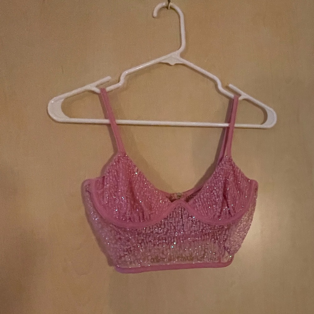 Beginning Boutique pink sparkly crop top